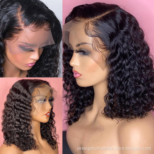 Raw Brazilian Virgin Deep Wave Human Hair Bob Wig Cheap Wholesale Swiss Hd Full Curly Lace Front Human Hair Wig For Black Women